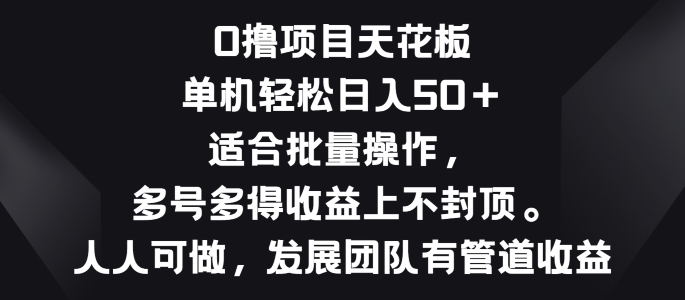 图片[1]-零撸项目天花板，单机一天 50+适合批量操作，多号多得收益无上限-大松资源网