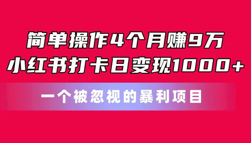 图片[1]-（11048期）简单操作4个月赚9万！小红书打卡日变现1000+！一个被忽视的暴力项目-大松资源网