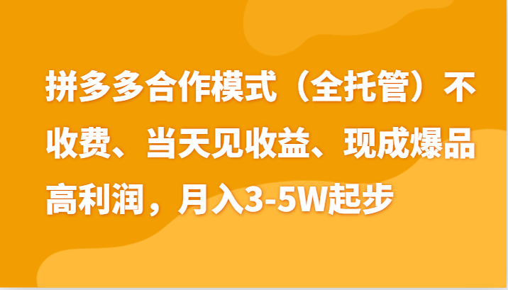 图片[1]-最新拼多多模式日入4K+两天销量过百单，无学费、老运营代操作、小白福利-大松资源网