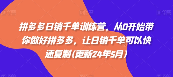 图片[1]-拼多多日销千单训练营，从0开始带你做好拼多多，让日销千单可以快速复制(更新24年6月)-大松资源网