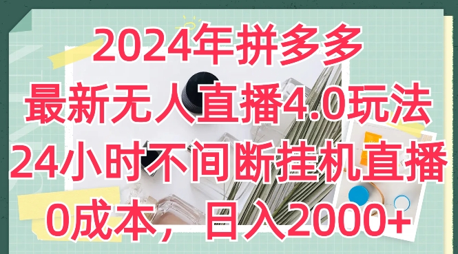 图片[1]-2024年拼多多最新无人直播4.0玩法，24小时不间断挂机直播，0成本，日入2k-大松资源网