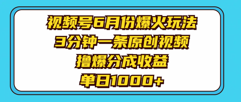 图片[1]-（11298期）视频号6月份爆火玩法，3分钟一条原创视频，撸爆分成收益，单日1000+-大松资源网