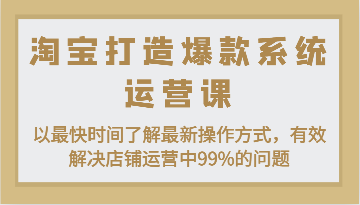 图片[1]-淘宝打造爆款系统运营课：以最快时间了解最新操作方式，有效解决店铺运营中99%的问题-大松资源网