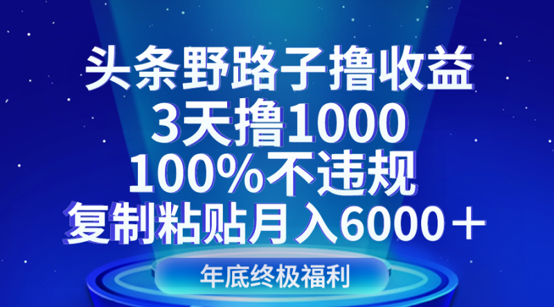 图片[1]-头条野路子撸收益，3天撸1000，100%不违规，复制粘贴月入6000＋-大松资源网