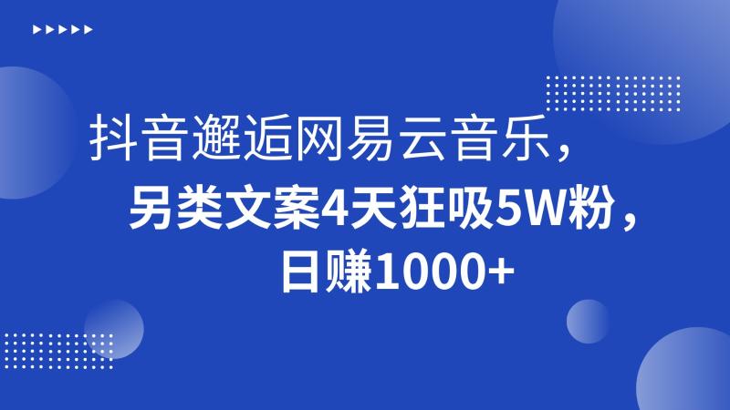 图片[1]-抖音邂逅网易云音乐，另类文案4天狂吸5W粉，日赚1000+-大松资源网