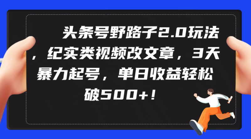 图片[1]-（9488期）头条号野路子2.0玩法，纪实类视频改文章，3天暴力起号，单日收益轻松破500+-大松资源网