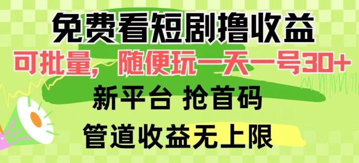 图片[1]-免费看短剧撸收益，可挂机批量，随便玩一天一号30+做推广抢首码，管道收益-大松资源网