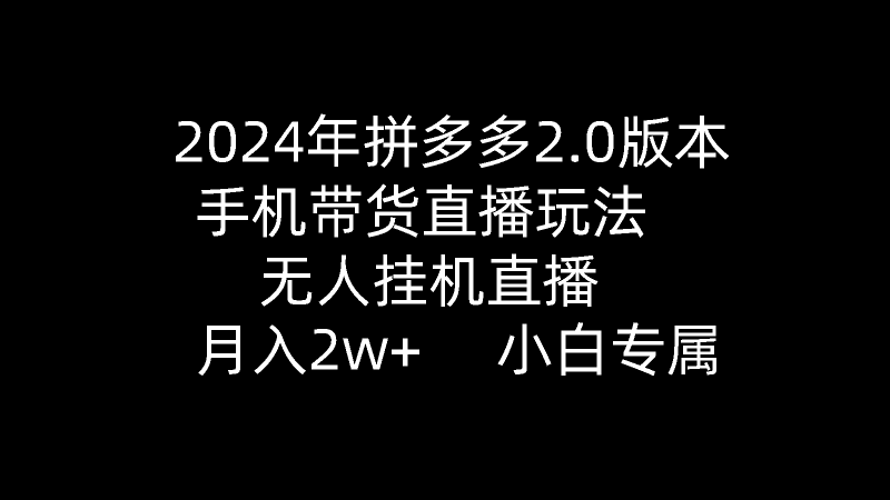 图片[1]-（9768期）2024年拼多多2.0版本，手机带货直播玩法，无人挂机直播， 月入2w+， 小白专属-大松资源网