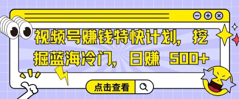 图片[1]-视频号赚钱特快计划，挖掘蓝海冷门，日赚 500+-大松资源网