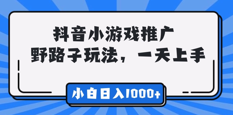 图片[1]-抖音小游戏推广，野路子玩法，无视抖音规则，小白轻松日入1000 +-大松资源网