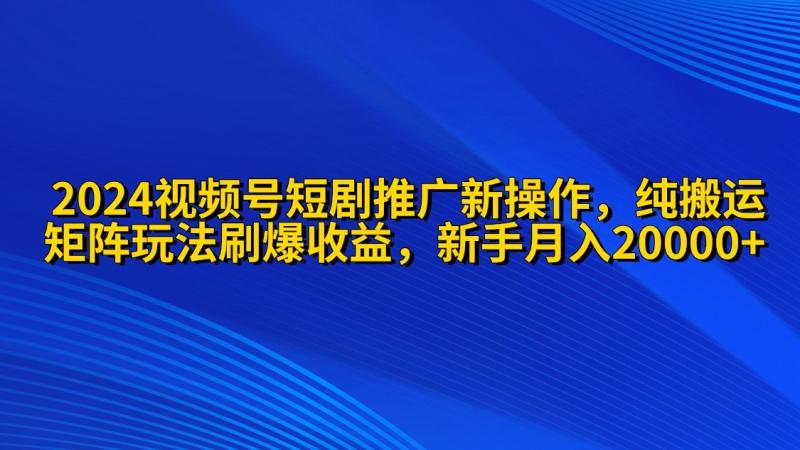 图片[1]-（9916期）2024视频号短剧推广新操作 纯搬运+矩阵连爆打法刷爆流量分成 小白月入20000-大松资源网