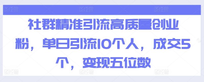 图片[1]-社群精准引流高质量创业粉，单日引流10个人，成交5个，变现五位数-大松资源网