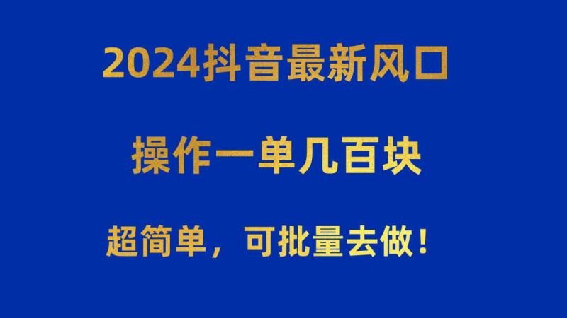 图片[1]-（10413期）2024抖音最新风口！操作一单几百块！超简单，可批量去做！！！-大松资源网