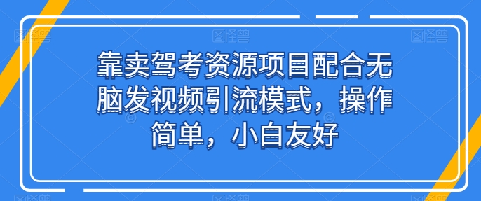 图片[1]-靠卖驾考资源项目配合无脑发视频引流模式，操作简单，小白友好【揭秘】-大松资源网