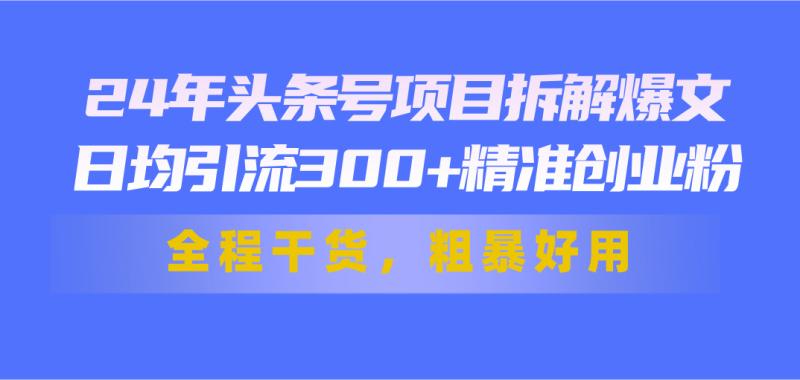 图片[1]-（11397期）24年头条号项目拆解爆文，日均引流300+精准创业粉，全程干货，粗暴好用-大松资源网