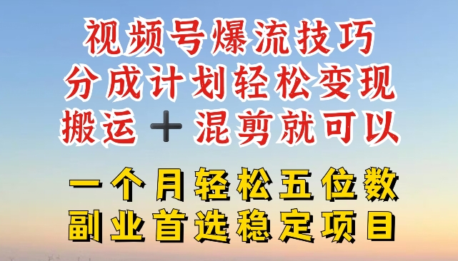 图片[1]-视频号爆流技巧，分成计划轻松变现，搬运 +混剪就可以，一个月轻松五位数稳定项目-大松资源网