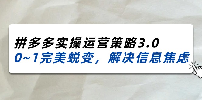 图片[1]-2024-2025拼多多实操运营策略3.0，0~1完美蜕变，解决信息焦虑（38节）-大松资源网