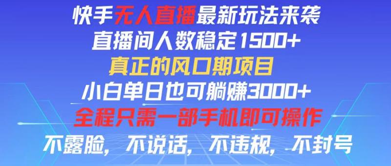 图片[1]-（11792期）快手无人直播全新玩法，直播间人数稳定1500+，小白单日也可躺赚3000+，…-大松资源网