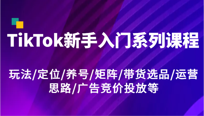 图片[1]-TikTok新手入门系列课程，玩法/定位/养号/矩阵/带货选品/运营思路/广告竞价投放等-大松资源网