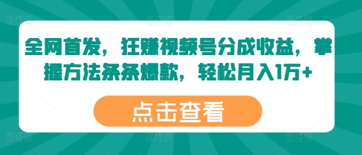 图片[1]-全网首发，狂赚视频号分成收益，掌握方法条条爆款，轻松月入1万+-大松资源网