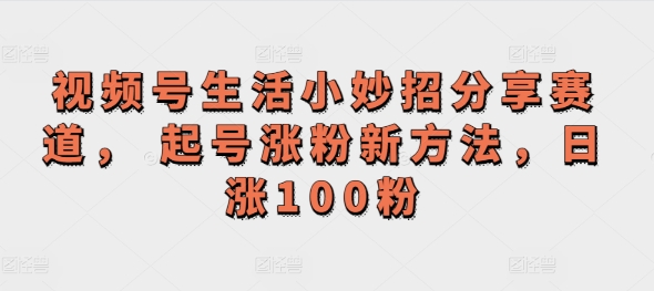 图片[1]-视频号生活小妙招分享赛道， 起号涨粉新方法，日涨100粉-大松资源网