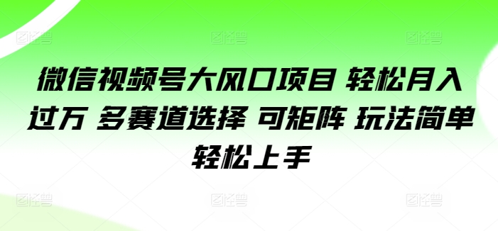 图片[1]-微信视频号大风口项目 轻松月入过万 多赛道选择 可矩阵 玩法简单轻松上手-大松资源网