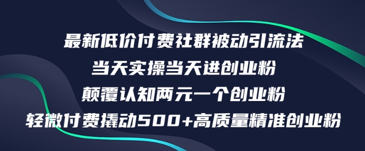 图片[1]-最新低价付费社群日引500+高质量精准创业粉，当天实操当天进创业粉，日轻松变现5K+-大松资源网