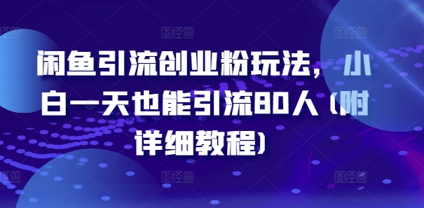 图片[1]-闲鱼引流创业粉玩法，小白一天也能引流80人(附详细教程)-大松资源网