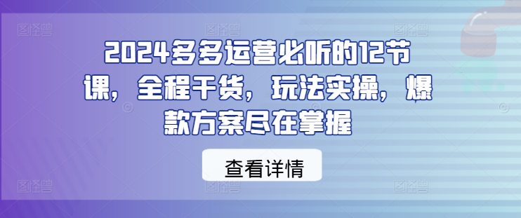 图片[1]-2024多多运营必听的12节课，全程干货，玩法实操，爆款方案尽在掌握-大松资源网