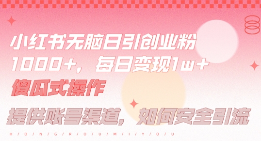 图片[1]-小红书无脑每日引流创业粉500+，小白每天只花半小时，躺赚长尾收益-大松资源网