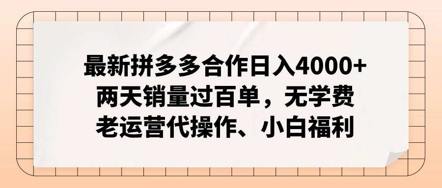 图片[1]-（12869期）拼多多最新合作日入4000+两天销量过百单，无学费、老运营代操作、小白福利-大松资源网