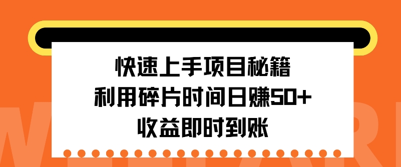 图片[1]-快速上手项目秘籍，利用碎片时间日入50+，收益即时到账-大松资源网