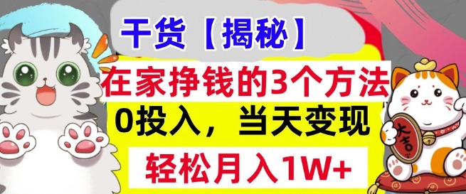 图片[1]-在家挣钱的3个方法，0投入，当天变现，轻松月入过W-大松资源网