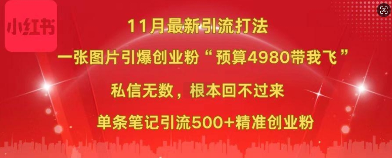 图片[1]-小红书11月最新图片打粉，一张图片引爆创业粉，“预算4980带我飞”，单条引流500+精准创业粉-大松资源网