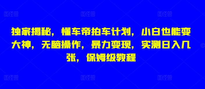 图片[1]-独家揭秘，懂车帝拍车计划，小白也能变大神，无脑操作，暴力变现，实测日入几张，保姆级教程-大松资源网