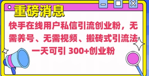 图片[1]-快手最新引流创业粉方法，无需养号、无需视频、搬砖式引流法-大松资源网