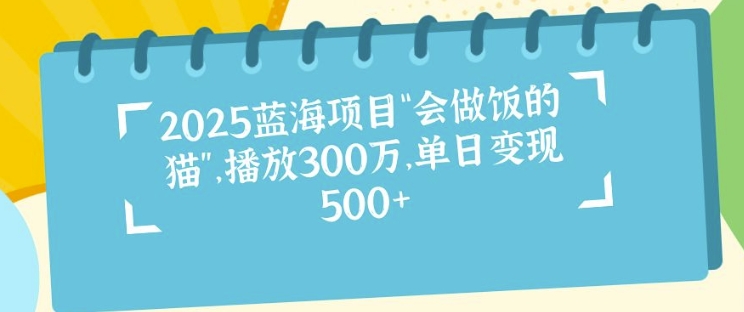 图片[1]-2025蓝海项目“会做饭的猫”，播放300万，单日变现多张-大松资源网