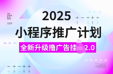 图片[1]-2025小程序推广计划，全新升级撸广告挂JI2.0玩法，日入多张，小白可做-大松资源网