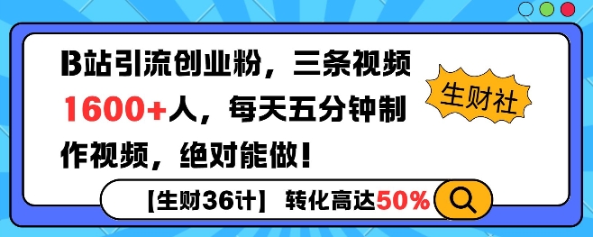 图片[1]-B站引流创业粉，单日最高1600+精准粉丝，单月变现过w-大松资源网