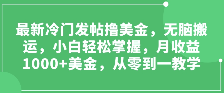 图片[1]-最新冷门发帖撸美金，无脑搬运，小白轻松掌握，月收益1000+美金，从零到一教学-大松资源网